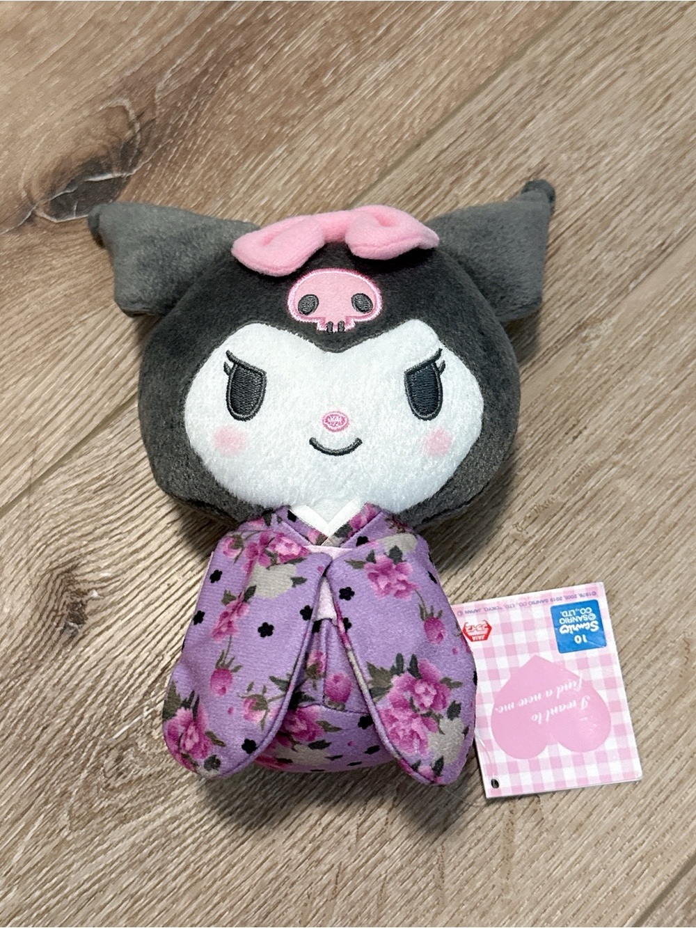 Sanrio Kuromi Plush in Gray, Pink and Purple Floral Kimono